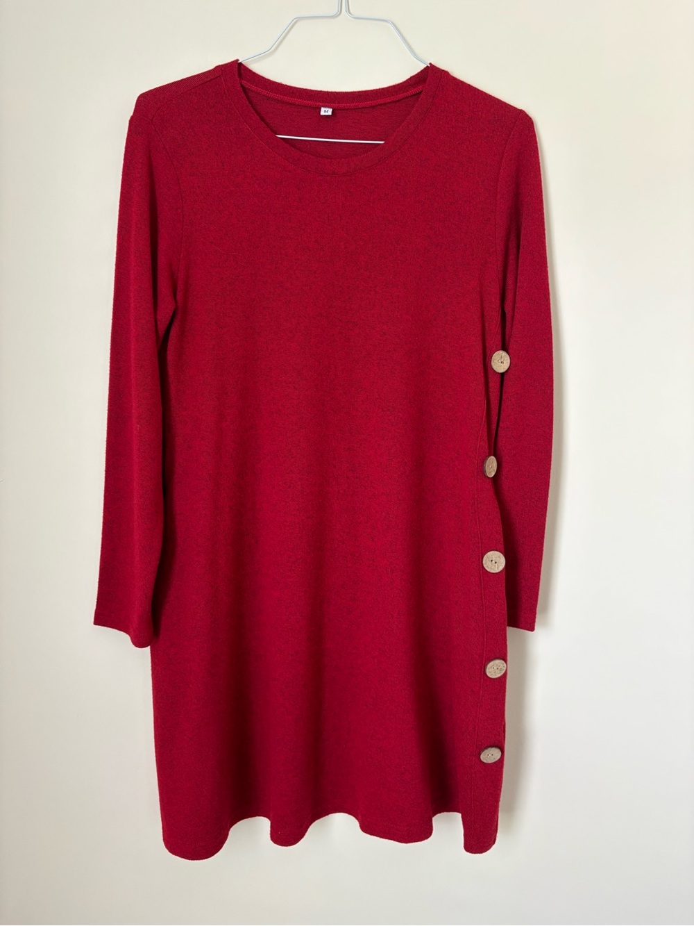 Red Button-Side Knit Dress